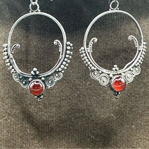 Elegant Silver and Red Earrings